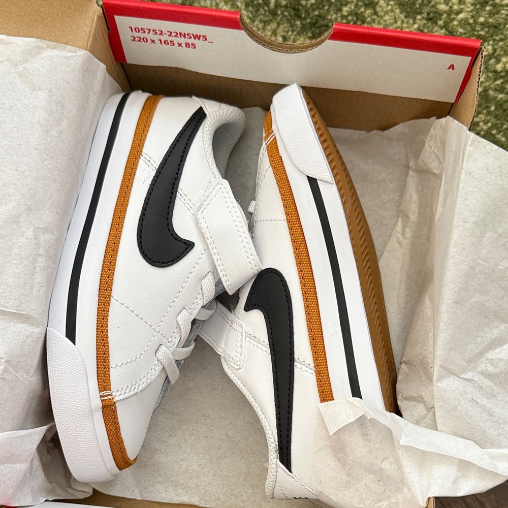 Nike Toddler size 10c White and Black Sneakers with Brown Accents court legacy